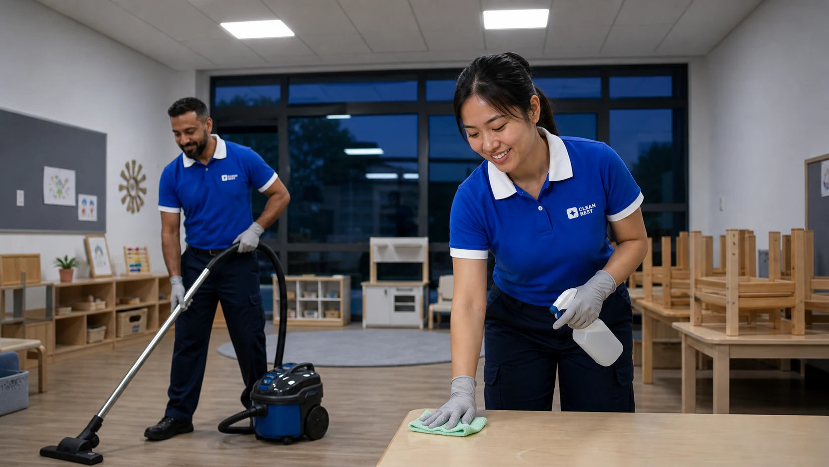 Clean Best operator sanitising a childcare centre play space in Sydney NSW
