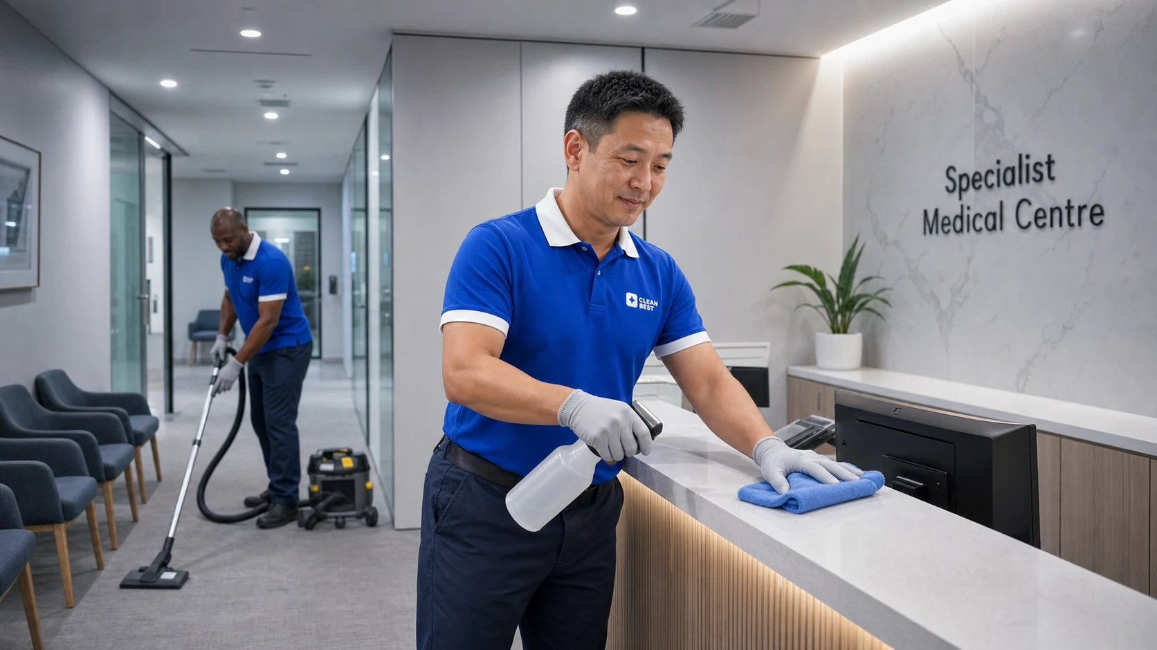 Clean Best operator disinfecting a treatment room in a Sydney medical centre NSW