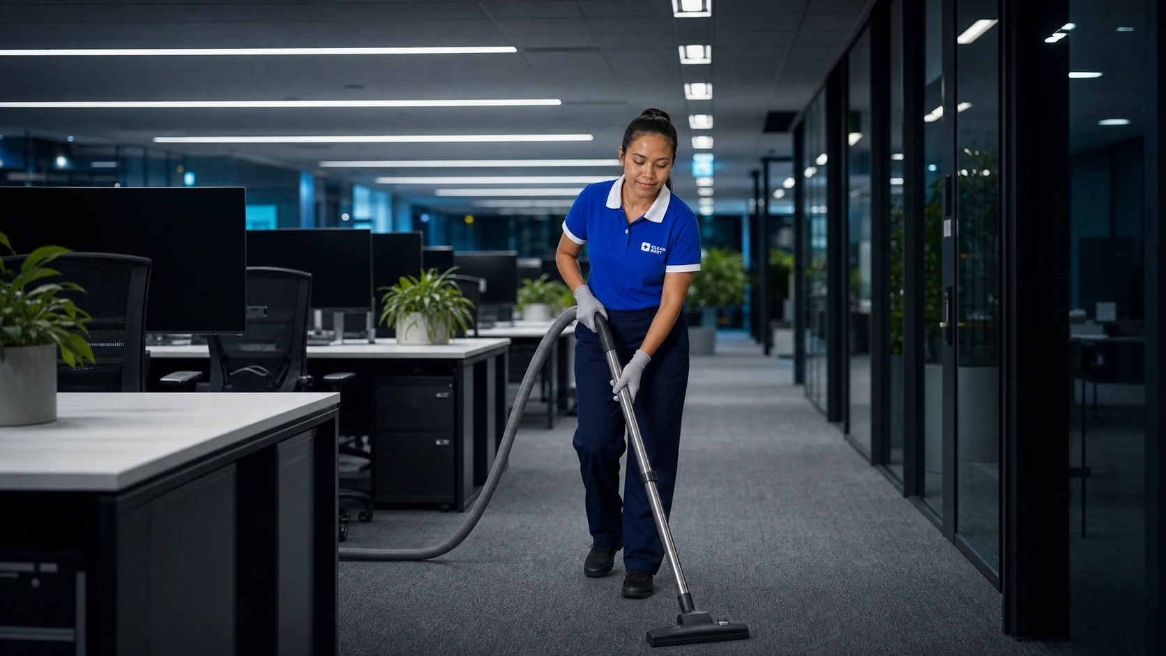 Clean Best operator cleaning an open-plan corporate office tenancy in Sydney NSW