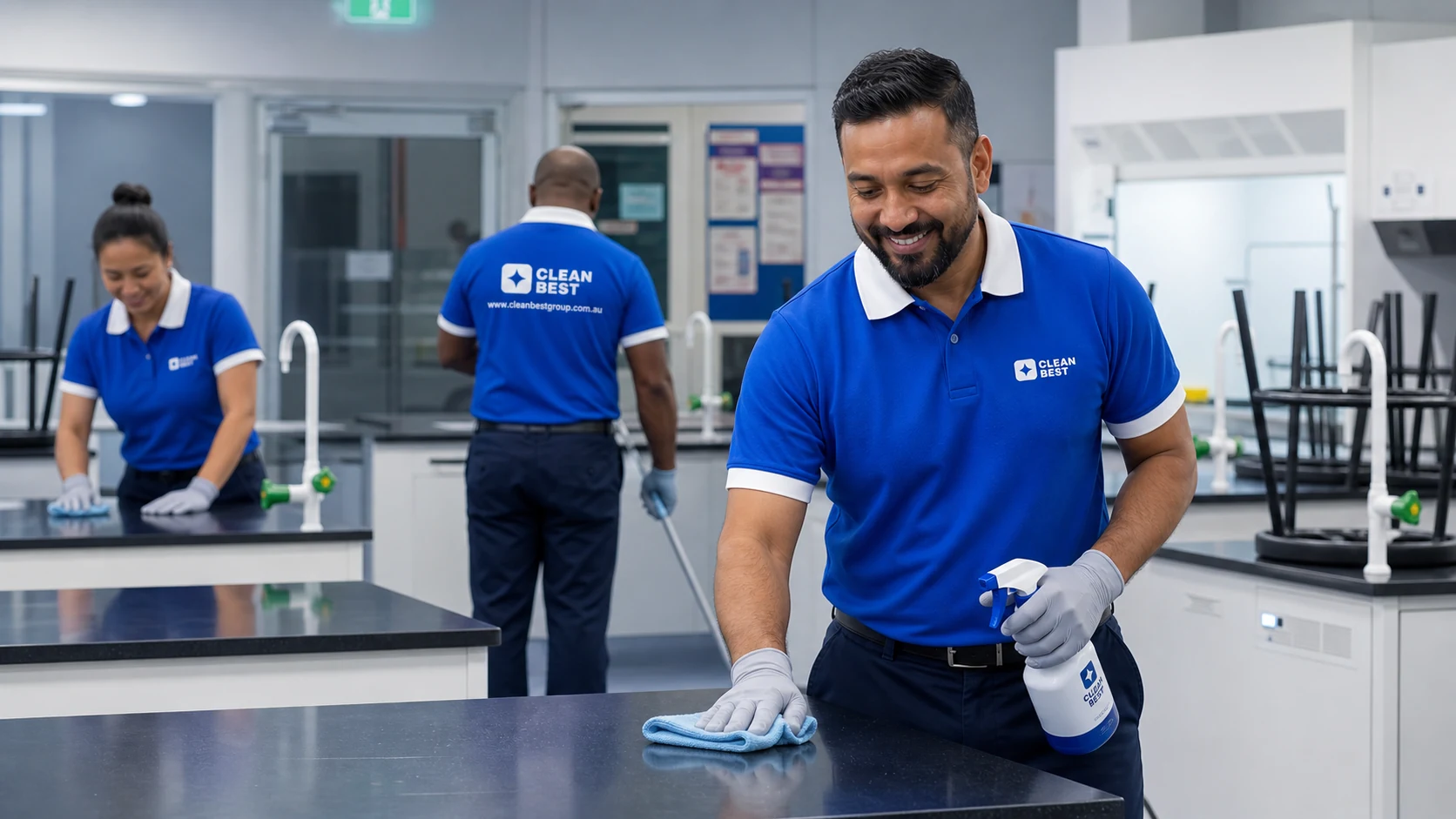 Clean Best operator cleaning a classroom at a Sydney school in NSW